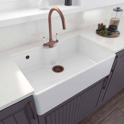 London Sink Company Lsc Butler 795 Fireclay 1-Bowl Inset Ceramic Kitchen SinkWhite795X500X220mm from B&Q