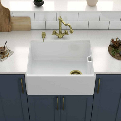 London Sink Company Lsc Belfast 595mm 1-Bowl Fireclay Ceramic Undermount SinkBronze90mm Basket Waste10-Year Guarantee from B&Q
