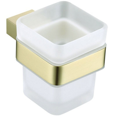 B&Q -  Brushed Gold Brass Tumbler Holder & CupWall-Mounted
