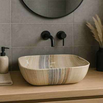 Marble Luxe Brown And Grey Marble-Effect Ceramic Countertop Basin 500 X 395 X 145mm from B&Q