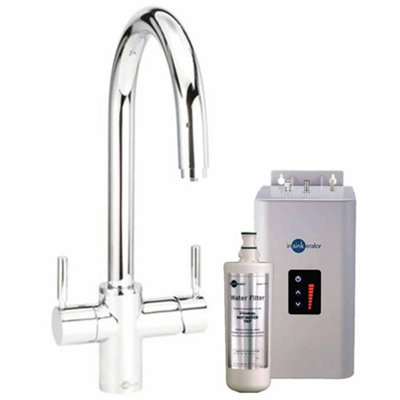 Insinkerator Brushed J-Spout 3-In-1 Boiling & Hot/cold Kitchen Tap With 2.5L Neo TankChild Safety Lock from B&Q
