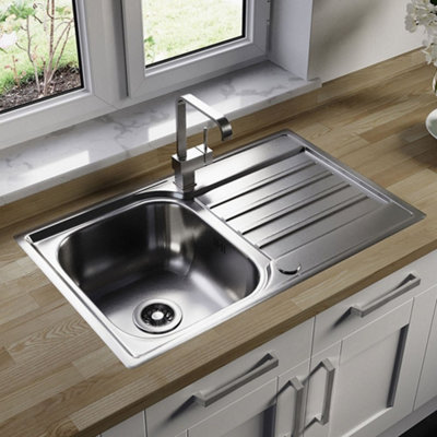 Astini Cagliari 800 X 500 X 180mm Brushed Stainless Steel 1.0 Bowl Inset Kitchen Sink With 90mm Waste Kit. from B&Q