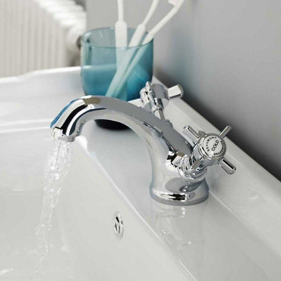 Nuie Beaumont Crosshead Traditional Basin Mixer Tap With Pop-Up WasteChromeI305X from B&Q