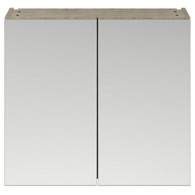 Nuie Athena Driftwood 800mm Mirrored Wall Cabinet 50/50, Soft-Close Doors, Matt Light Wood