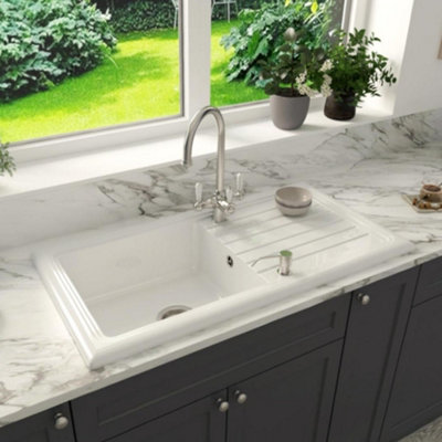 Astini Lago 100 Fireclay Inset Kitchen Sink 1.0 BowlGloss White With Waste & Overflow from B&Q