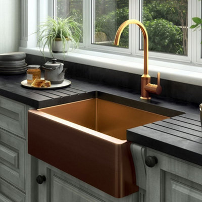 London Sink Company Lsc Bromley 1.0 Bowl Brushed Stainless Steel Belfast Sink 600 X 450 X 220mm With 90mm Waste from B&Q