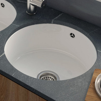 Astini 460mm Round Inset/undermount 1-Bowl White Ceramic Kitchen Sink With Waste & Overflow from B&Q