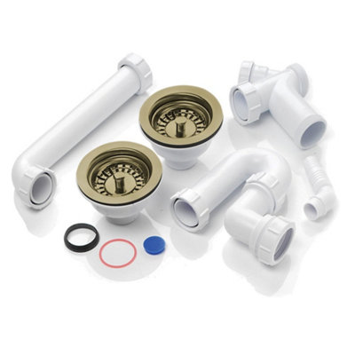 Astini Wpak3 90mm Basket Strainer Waste & 2-Bowl Plumbing Kit (No Overflow)Polished Or Brushed from B&Q