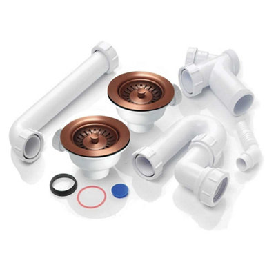 Astini 90mm Stainless Steel Basket Strainer & 2-Bowl Plumbing Kit (No Overflow)6 Month Guarantee from B&Q