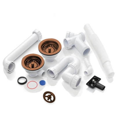 Astini 90mm Stainless Steel 1.5-Bowl Waste And Overflow With 2-Bowl Plumbing Kit And Bsp Fittings from B&Q