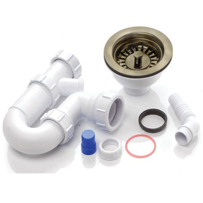 Astini 90mm Stainless Steel Basket Strainer & 1-Bowl Plumbing Kit No Overflow Wpak4Polished/brushed from B&Q