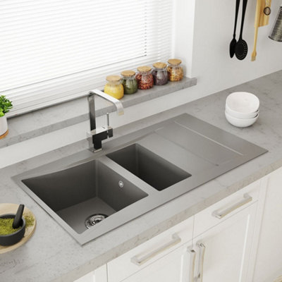 Astini Xeron 1.5 Bowl Reversible Smc Synthetic Inset Kitchen SinkMatt Grey With Waste & Tap from B&Q