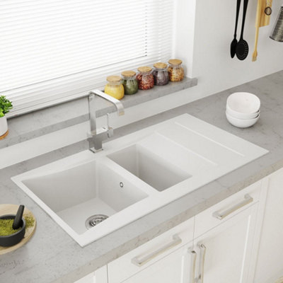 Astini Xeron 1.5-Bowl Reversible Smc Synthetic Inset Kitchen SinkWhite MatteIncludes Waste & Brass Tap (5-Year Guarantee) from B&Q