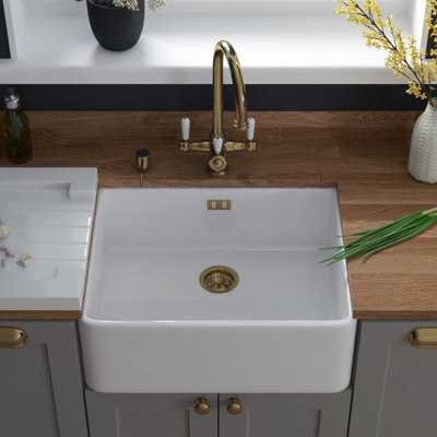 B&Q -  Belfast 600 1.0 Bowl Sit-On Ceramic Butler Kitchen Sink With 90mm Waste
