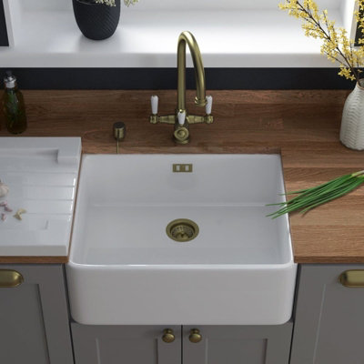 B&Q -  Belfast 600 1.0 Bowl Ceramic Butler Kitchen Sink With Waste