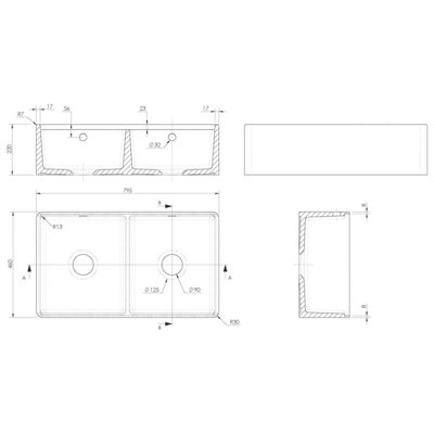 B&Q -  Lsc Butler 2.0 Double-Bowl Ceramic Inset Sink With Ledge And Waste
