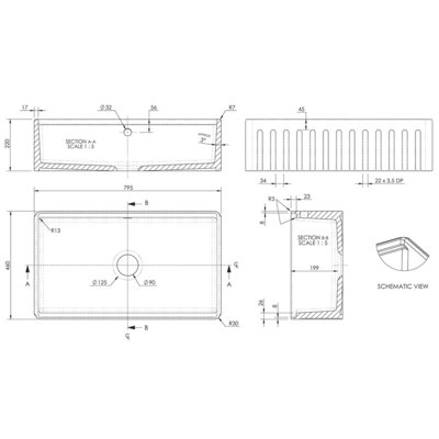 B&Q -  Lsc Butler 1.0 Bowl White Ceramic Kitchen Sink With Ledge And Waste Options