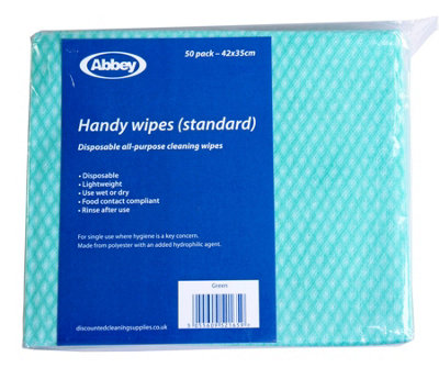 Abbey Disposable J Cloths Non Woven Wipes Packet Of 50 (Green) from B&Q