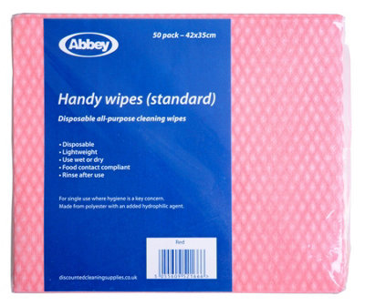 Abbey Disposable J Cloths Non Woven Wipes Packet Of 50 (Red) from B&Q