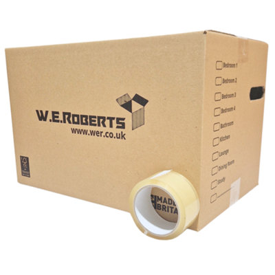 W.e. Roberts Moving Packing Kit40 Large Strong Cardboard House Moving Boxes With 1 Roll 66 Metres Low Noise Tape from B&Q