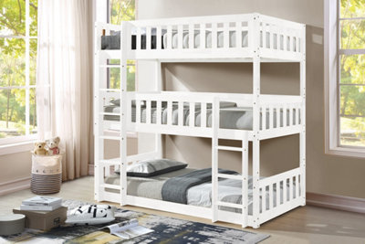 Mattress Guru Lydia Triple Bunk Bed With Ladder In WhiteWooden High Sleeper Kids Bunk BedSolid Rubberwood Bed Frame from B&Q