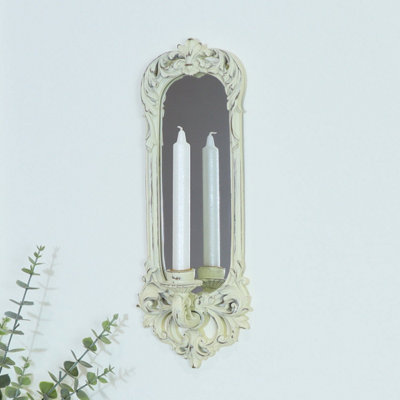 Melody Maison Ornate Cream Mirrored Candle Sconce from B&Q
