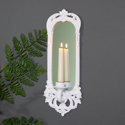 Melody Maison Ornate White Wall Mirror Candle Holder Sconce from B&Q