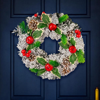 Marco Paul Snow Covered Artificial Christmas Wreath With Pinecones & Berries from B&Q