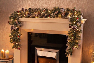 6Ft Artificial Pre-Lit Garland With Pine Cones & Berries from B&Q