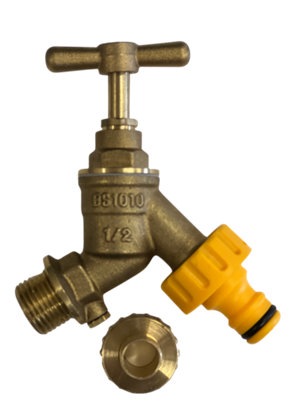 Fixthebog™ Uk Made Brass Outdoor Garden Tap Hose Watering 1/2" Hose Union Bib Tap With Double Check Valve Plus Hozelock Adapter from B&Q
