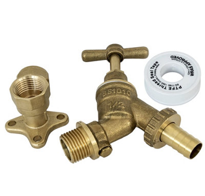 Fixthebog™ Outside 1/2" Bsp Garden Hose Union Bib Tap With Double Check Valve With 15mm Wing Back Elbow & Free Ptfe from B&Q