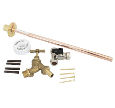 Fixthebog™ Professional 600mm Thru Wall Flange Outside Garden Tap Kit Meets Water Regulations Gt7 Diy Inc Winter Drain Down from B&Q