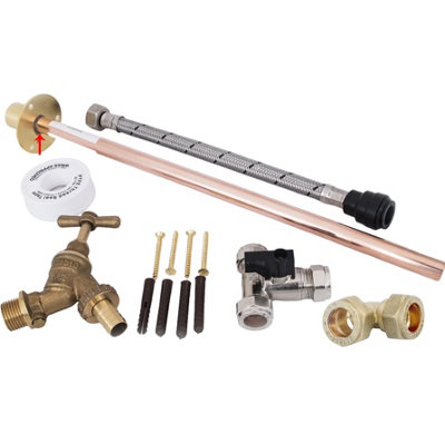 Fixthebog™ Professional 350mm Thru Wall Flange Outside Garden Tap Kit Meets Water Regulations Gt3 Diy Inc Winter Drain Down from B&Q