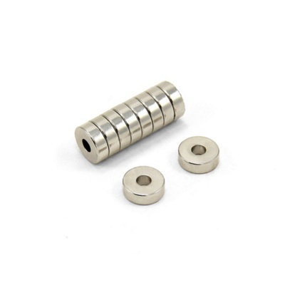 N42 Neodymium Magnets For MotorsGenerators & Rotor Shafts12mm O.d. X 4mm I.d. 4mm2.5Kg Pull from B&Q