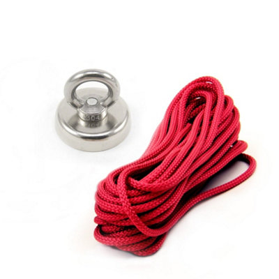 B&Q Neodymium Clamping Magnet With M8 Eyebolt & Rope For Treasure Hunting, Recovery, Retrieval & Magnet Fishing - 48Mm - 90Kg Pull 10M
