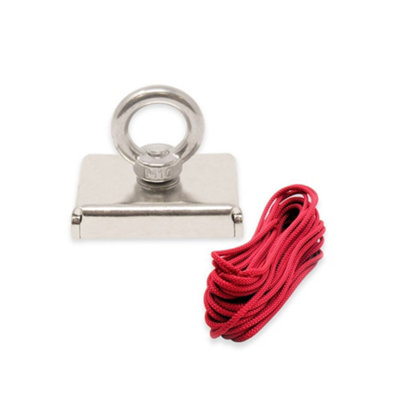 N42 Neodymium Pot Magnet With M10 Eyebolt & 10M Rope For Magnet Fishing75mm X 55mm X 14.5mm110Kg Pull from B&Q