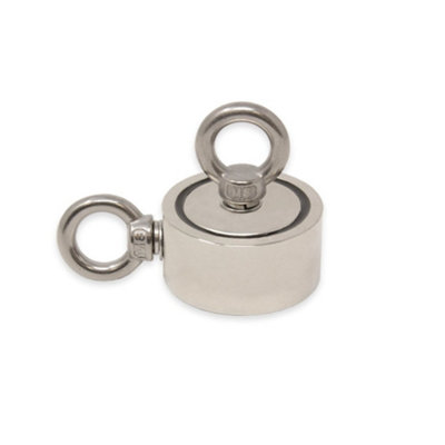 N42 Neodymium Pot Magnet With 2X M8 Eyebolts For Magnet FishingRecovery And Treasure Hunting60mm Dia X 22mm120Kg Pull from B&Q