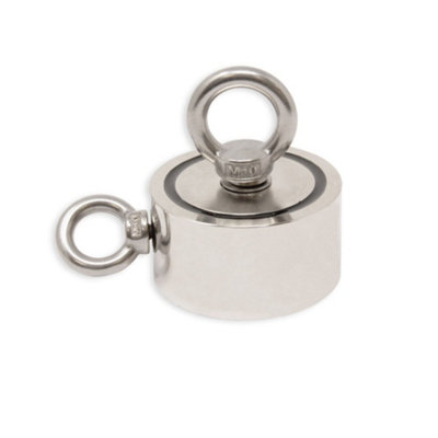 N42 Neodymium Pot Magnet With 1X M10 & 1X M8 Eyebolt For Magnet FishingRecovery & Treasure Hunting75mm X 25mm200Kg Pull from B&Q