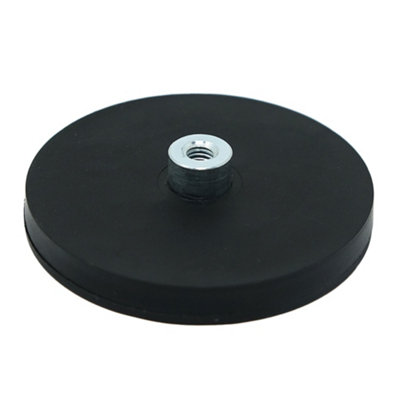 Black Rubber Coated Pos Magnet Countersunk With M6 External Thread For Retail Fixing66mm Dia X 8mm High22Kg Pull from B&Q