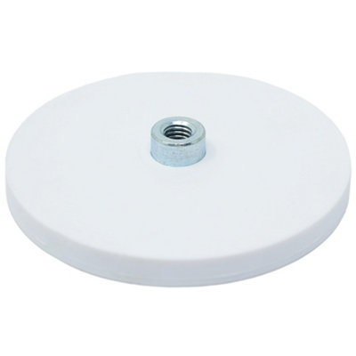 White Rubber Coated Pos Magnet Countersunk With M8 External Thread For Retail Fixing88mm Dia X 8mm High45Kg Pull from B&Q