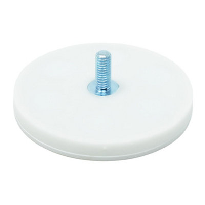 White Rubber Coated Pos Magnet Countersunk With M8 X 15mm External Thread For Retail Fixing66mm Dia X 8mm Thick23Kg Pull from B&Q