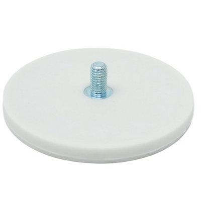White Rubber Coated Pos Magnet Countersunk With M8 X 15mm External Thread For Retail Fixing 88mm Dia X 8mm Thick49Kg Pull from B&Q