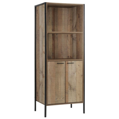 Timber Art Design Stretton 2 Door Bookcase Storage Cabinet Shelving Display Sideboard Rustic Oak from B&Q