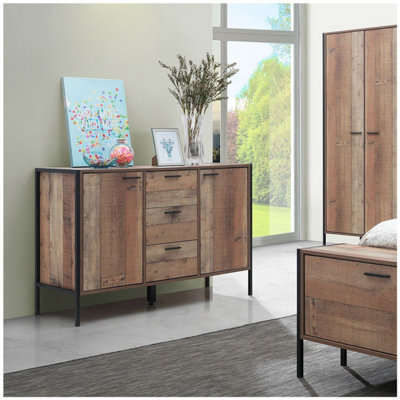 Timber Art Design Stretton Sideboard 2 Doors 3 Drawers Storage Cabinet Cupboard Rustic Industrial from B&Q
