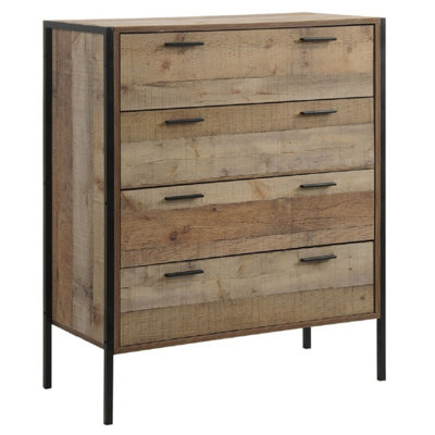 B&Q -  Stretton Rustic Chest 4 Drawers Bedroom Living Room Storage Industrial Oak
