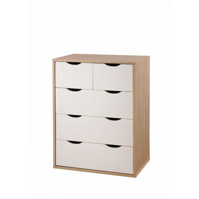 Timber Art Design Alton 3+2 Drawer Bedroom Cabinet Bedside Chest Of Drawers Sonoma Oak & White from B&Q