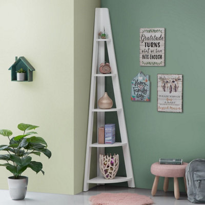 B&Q -  5 Tier Ladder Corner Bookcase Shelving Rack Display Organiser White