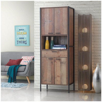Timber Art Design Stretton Tall Storage Kitchen Pantry Sideboard Cabinet Rustic Industrial Oak from B&Q