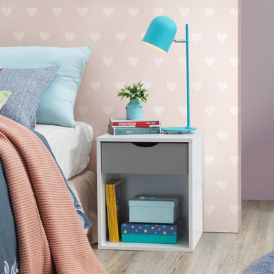 Timber Art Design Alton Bedside Cabinet Bedroom Furniture Nightstand Table 1 Drawer White Grey from B&Q