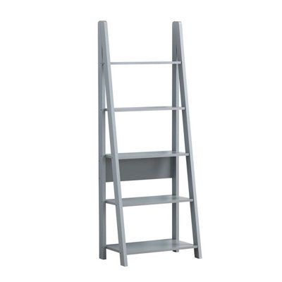 Timber Art Design Riva Scandinavian Retro Ladder Bookcase Shelving Shelf Unit 5 Tier Grey